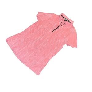 Jamie Sadock Womens Pink Crinkle Golf Top Size Small Polo Shirt Collared Zip